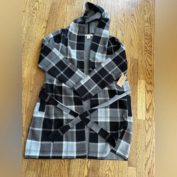 Christian Soriano long plaid hooded sweater jacket - Picture 1 of 3